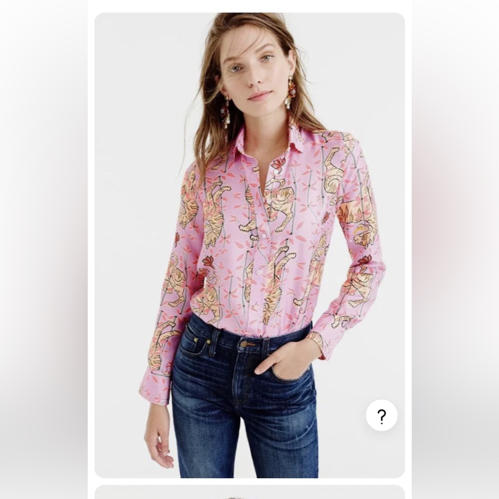 J Crew Collection Drake's Perfect Shirt Pink Bengal Tiger Silk Blouse
